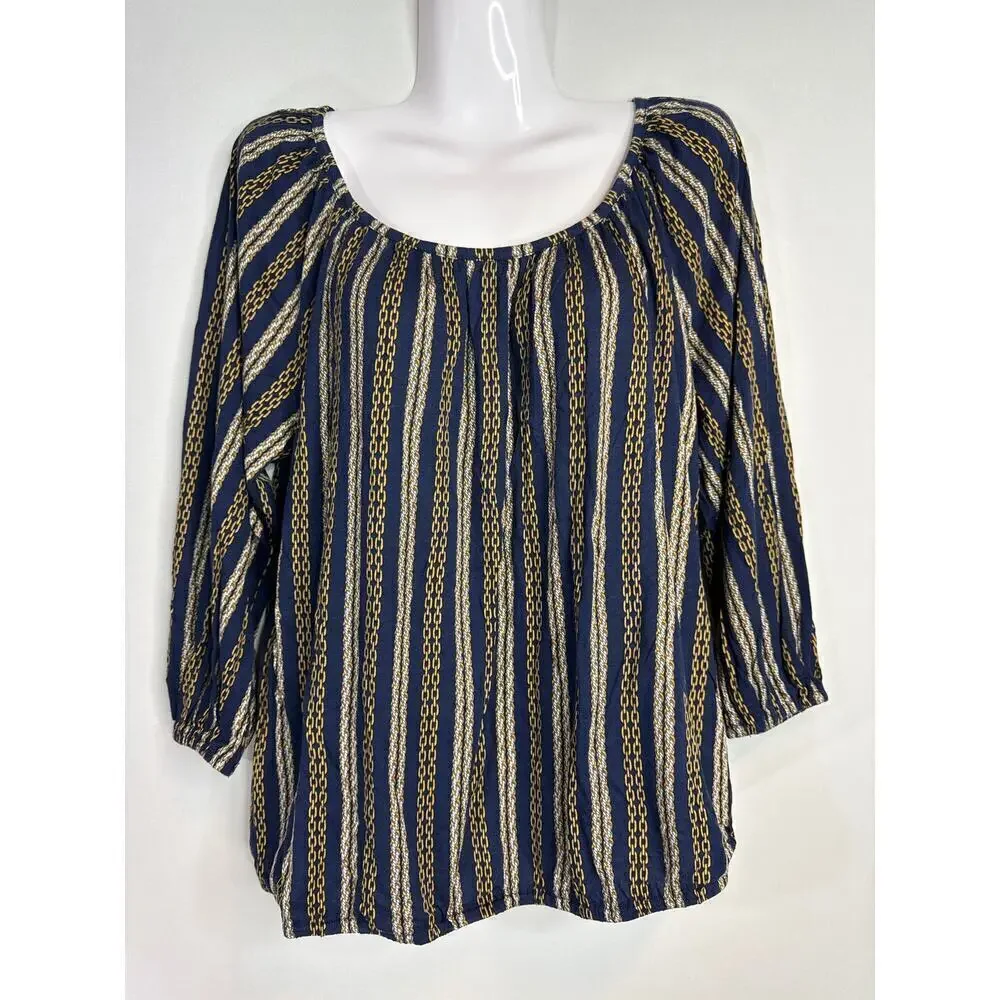 Michael Kors Womens True Navy Chained‎ Equestrian Pullover Blouse Size M
